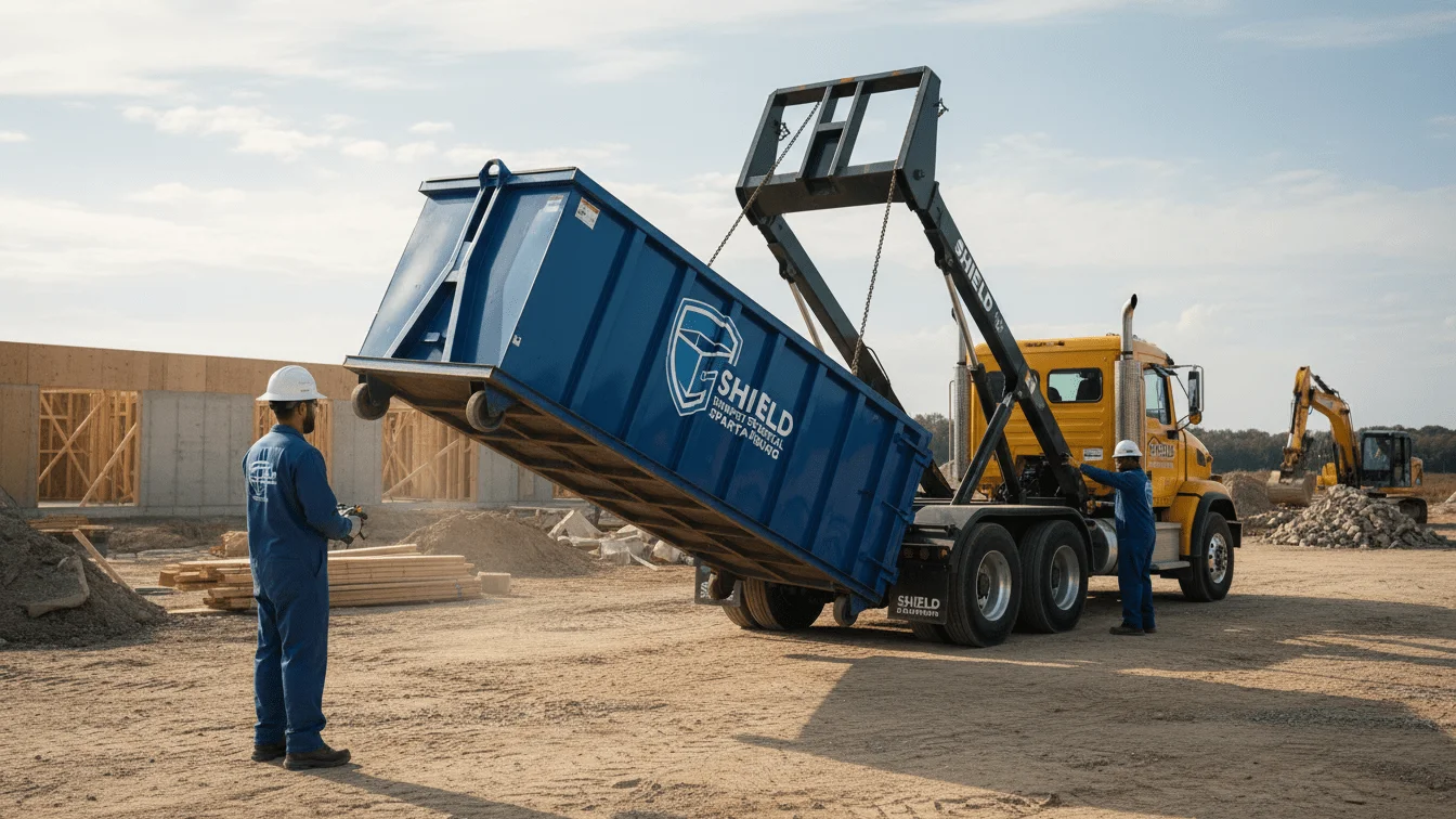 Construction Dumpster Being Dropped
